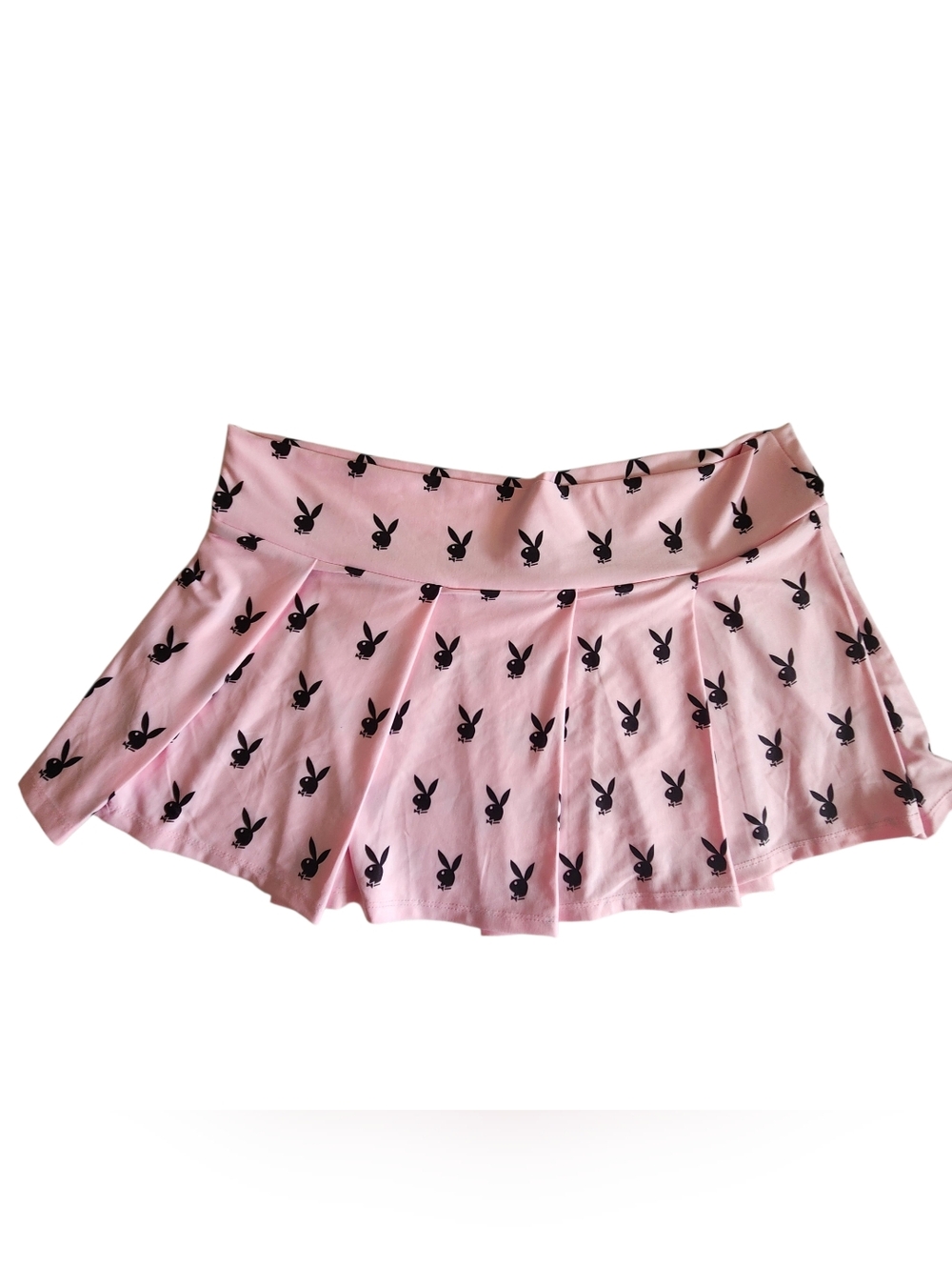 PLAYBOY Bunny Pleated Low-rise Slip-on Pink Black Mini Skirt Stretchy M/L Party